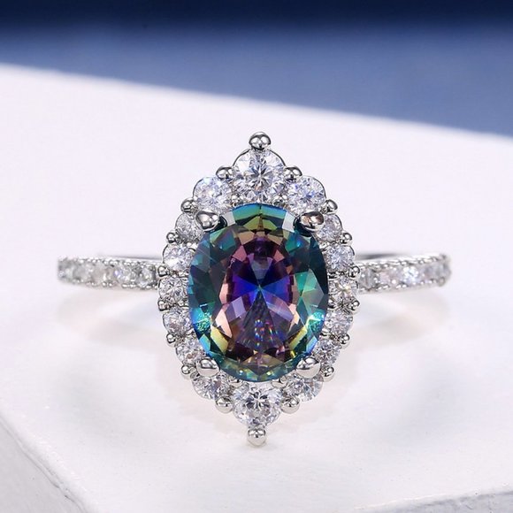 *NEW 925 Sterling Silver Mystic Topaz Halo Ring - Picture 6 of 9